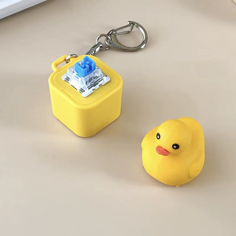 Keyboard Keycap Fidget Keychain with Light and Sound Duck Shape Keychain Toy Clicker Stress Relief Purse Charm Stress Relief Toy