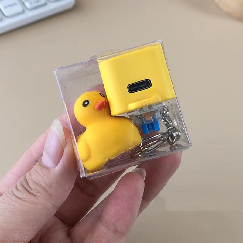 Keyboard Keycap Fidget Keychain with Light and Sound Duck Shape Keychain Toy Clicker Stress Relief Purse Charm Stress Relief Toy