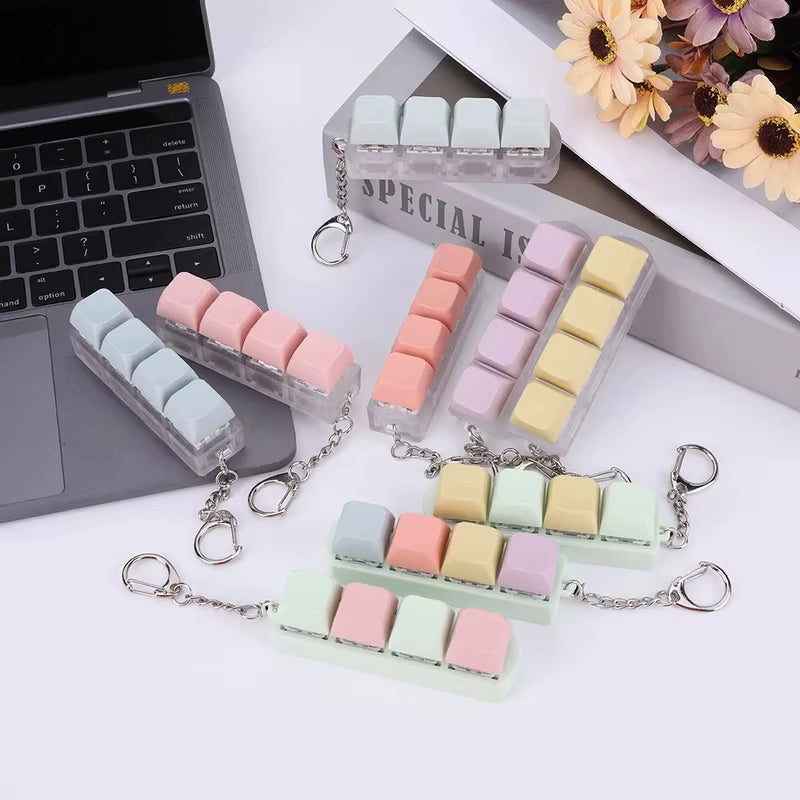 Mechanical Keyboard Switch Keychain - 4 Key Fidget Toy for Stress Relief, DIY Pressing Sensory Gift for Adults